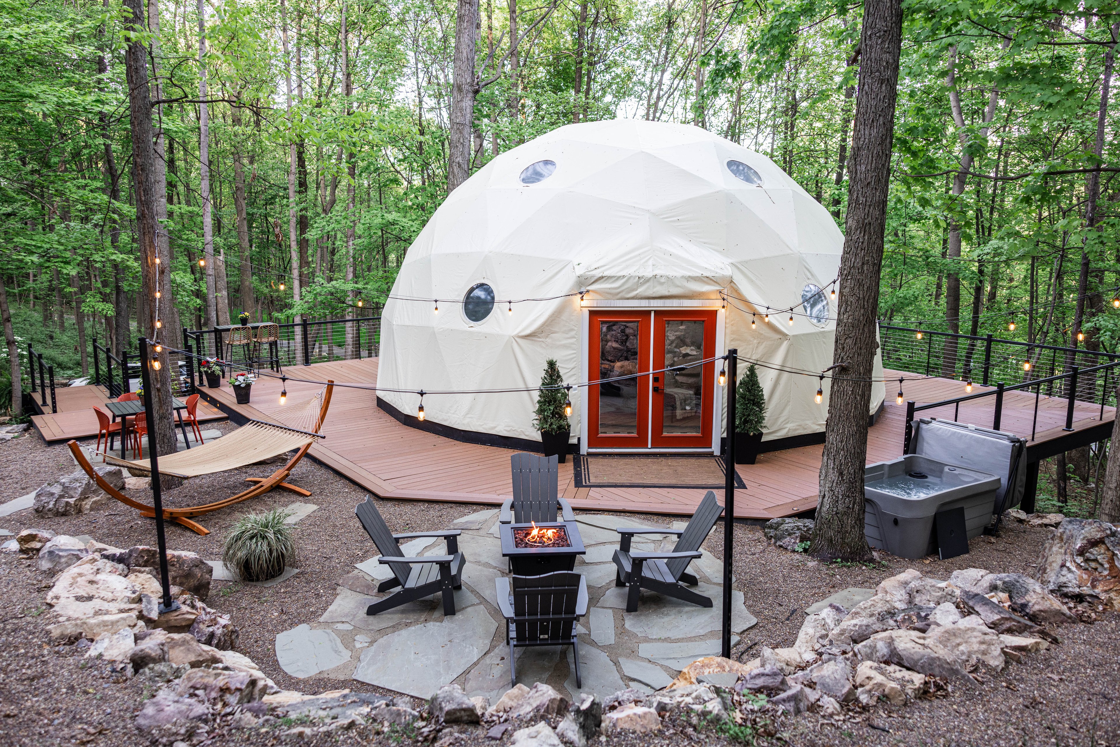 Unwind in a unique and tranquil dome with a private hot tub.